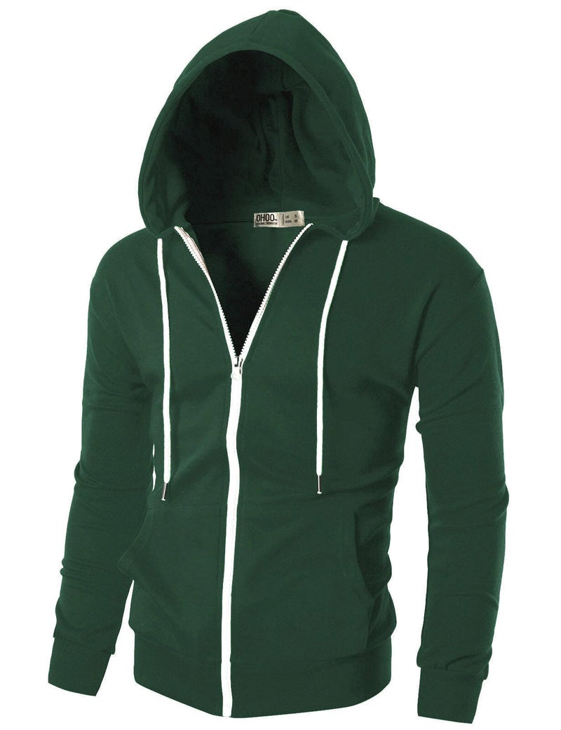 Ohoo Men's Zip Up Hoodie Lightweight Slim Fit Sweatshirt Full Zip Hooded Jacket / DCF002-GREEN-L - Image 1